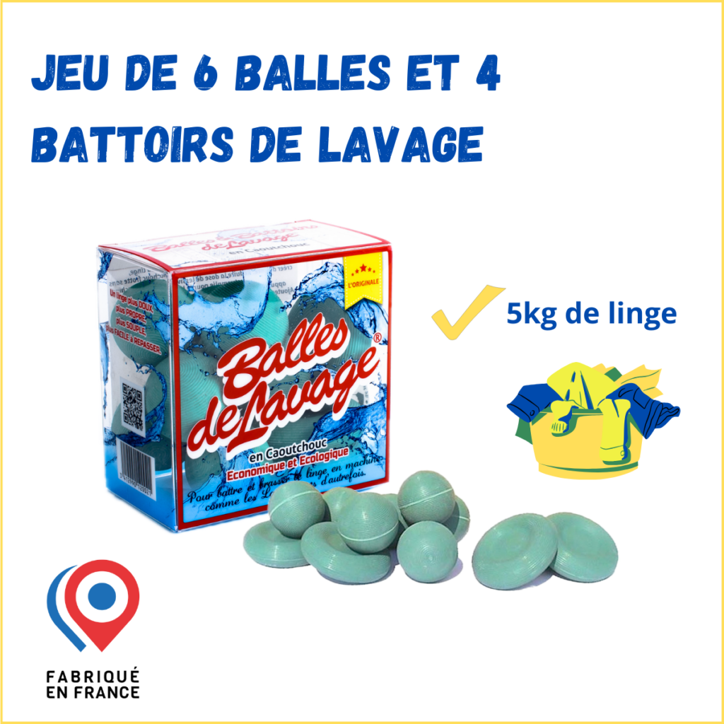 Jeu de 6 Balles et 4 Battoirs de Lavage pour 5kg de linge
