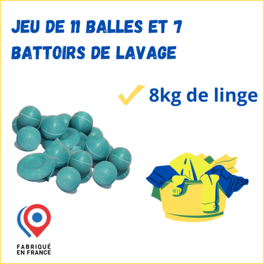 Jeu de 14 Balles et 9 Battoirs de Lavage pour 10kg de linge